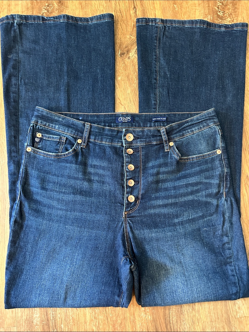 Chaps Dark Blue Flare High-Rise Button-Fly Jeans
